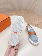 HM 25S SLIP-ON IN BLUE DENIM AND BROWN LAMBSKIN