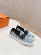 HM 25S SLIP-ON IN BLUE DENIM AND BLACK LAMBSKIN