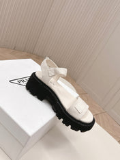 PRADA 26S SINGLE STRAP CHUNKY SOLE SANDALS IN WHITE CANVAS