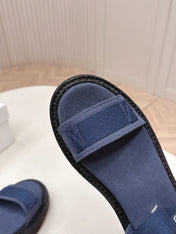 PRADA 26S SINGLE STRAP CHUNKY SOLE SANDALS IN NAVY BLUE CANVAS