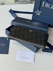 DIOR 25S LONG VERTICAL ZIPPED WALLET 19 IN BLACK CALFSKIN SILVER HARDWARE