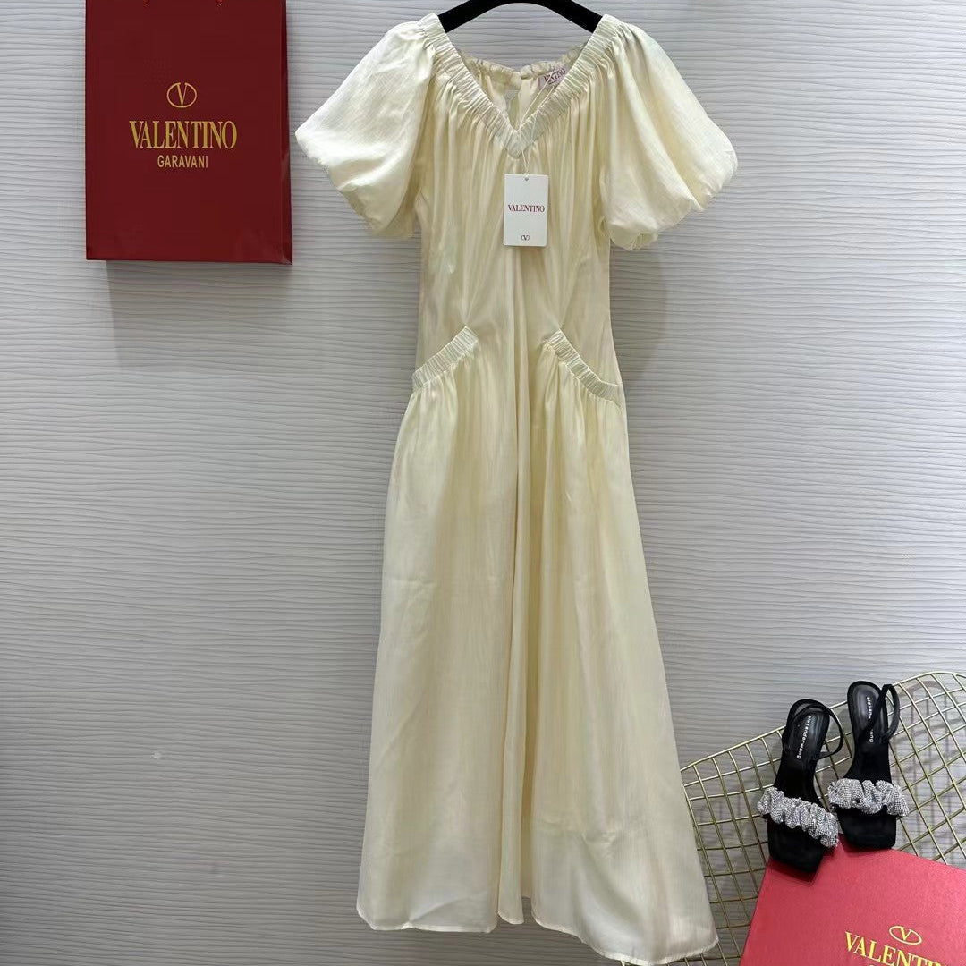 VALENTINO 26S SHORT-SLEEVE V-NECK MAXI DRESS 421