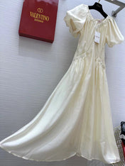 VALENTINO 26S SHORT-SLEEVE V-NECK MAXI DRESS 421