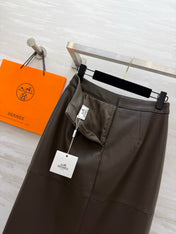 HERMES 26S LEATHER MIDI SKIRT 834