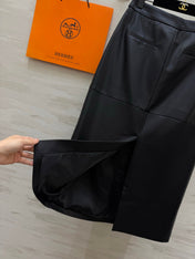 HERMES 26S LEATHER MIDI SKIRT 833