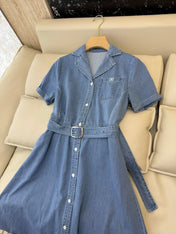 CELINE 26S LONG SHORT SLEEVE DENIM DRESS 366