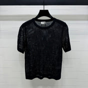 CELINE SHORT-SLEEVE CROCHET TOP BLACK 274808