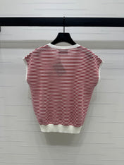 PRAD 25S STRIPED V-NECK KNITTED VEST 264127