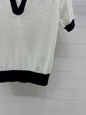 VALENTINO 25S HOLLOW V-NECK BLOUSE 264161