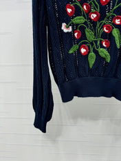 VALENTINO CREW NECK LONG-SLEEVE EMBROIDERED KNIT TOP 274958