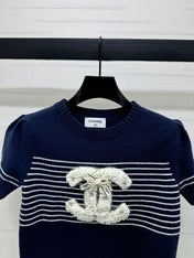 CHANEL SHORT-SLEEVE KNITTED PUFF-SLEEVE TOP 274951