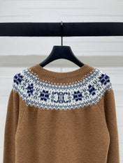CELINE CARDIGAN IN PECAN BROWN MIX BLUE WOOL
