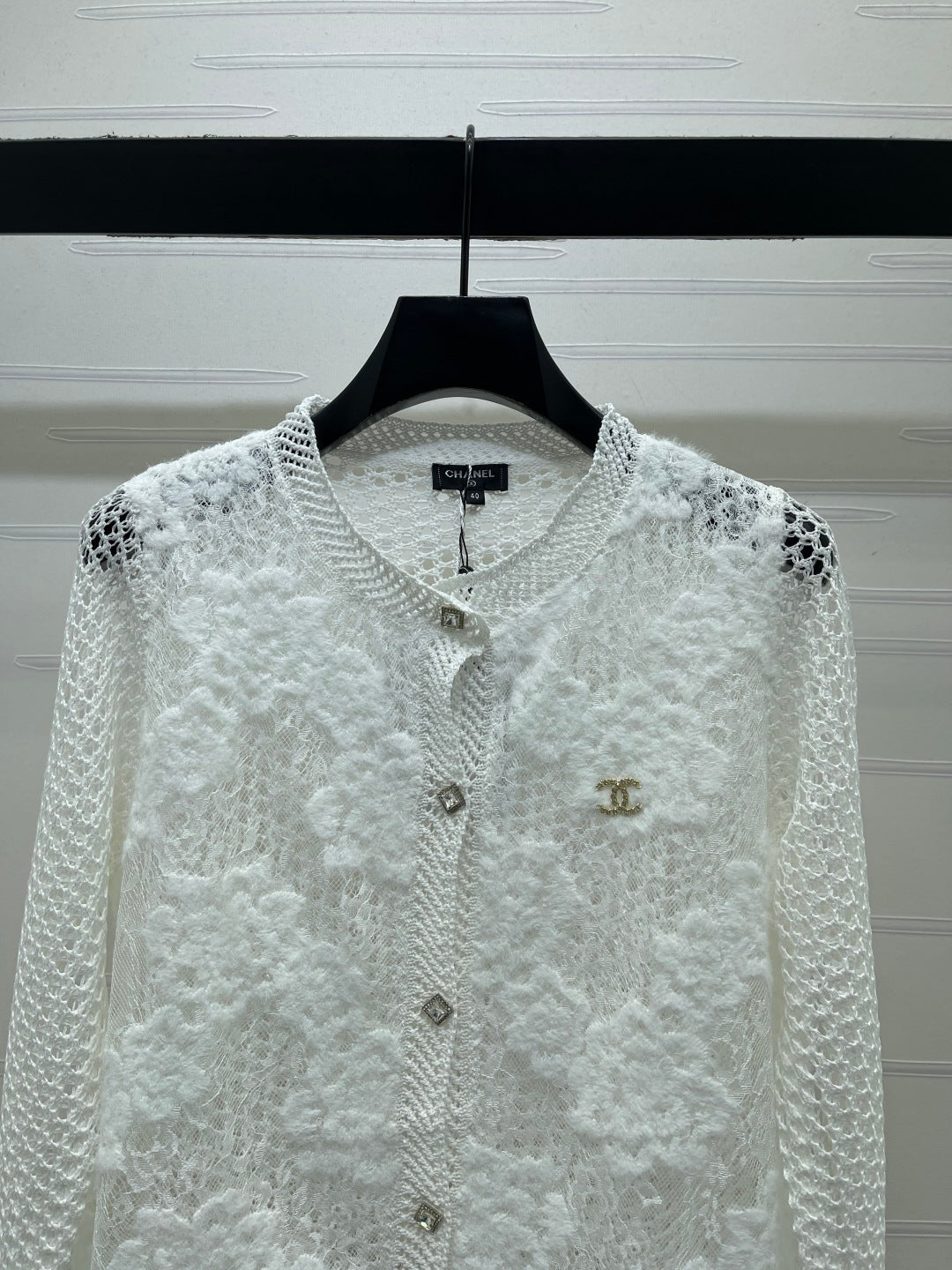 CHANEL 26S FLORAL OPENWORK KNIT CARDIGAN 1348