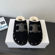 CELINE 26S FUR-LINED MULES IN BLACK SUEDE