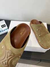CELINE 26S MULE IN OLIVE GREEN SUEDE