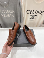 YSL 25S LOAFERS IN CHESTNUT BROWN LAMBSKIN WITH GOLD HARDWARE