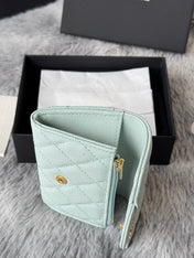 CHANEL 25S CLASSIC FLAP CARD HOLDER 11 IN SOFT MINT CAVIAR GOLD HARDWARE