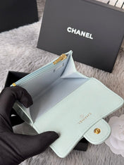 CHANEL 25S CLASSIC FLAP CARD HOLDER 11 IN SOFT MINT CAVIAR GOLD HARDWARE