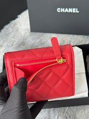 CHANEL 25S CF SMALL TRI FOLD WALLET 11 IN VIVID RED CAVIAR GOLD HARDWARE