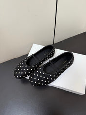 THE ROW 26S BALLET FLATS IN BLACK & WHITE MICRO POLKA DOT CALF HAIR CALFSKIN