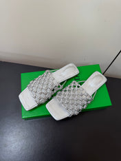 BOTTEGA VENETA 26S WOVEN STRAP SANDALS IN SILVER LAMBSKIN