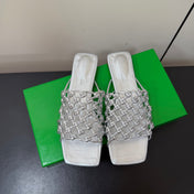 BOTTEGA VENETA 26S WOVEN STRAP SANDALS IN SILVER LAMBSKIN