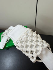 BOTTEGA VENETA 26S WOVEN STRAP SANDALS IN WHITE LAMBSKIN