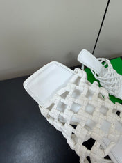BOTTEGA VENETA 26S WOVEN STRAP HIGH-HEEL SANDALS 85 MM IN WHITE LAMBSKIN