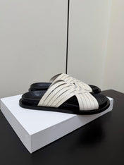 THE ROW 26S CROSS STRAP SANDALS IN IVORY WHITE CALFSKIN