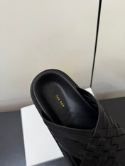 THE ROW 26S CROSS STRAP SANDALS IN BLACK CALFSKIN