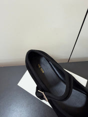 THE ROW 26S MARY JANE BALLET FLATS IN BLACK SUEDE WITH SILVER HARDWARE