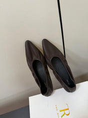 THE ROW 26S POINTED TOE BALLET FLATS IN CHOCOLATE BROWN LAMBSKIN