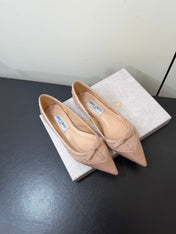 JIMMY CHOO 26S POINTED-TOE FLATS IN NUDE SATIN