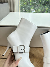 BALENCIAGA 25S ANKLE BOOTS WITH ZIPPER IN WHITE COW LEATHER SILVER HARDWARE