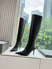 BALENCIAGA 25S HIGH BOOTS WITH ZIPPER IN BLACK COW LEATHER