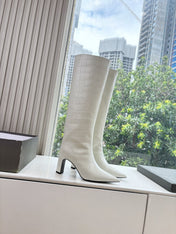 BALENCIAGA 25S HIGH BOOTS IN WHITE EMBOSSED COW LEATHER