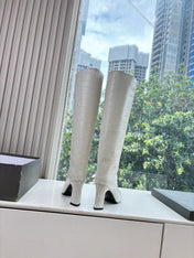 BALENCIAGA 25S HIGH BOOTS IN WHITE EMBOSSED COW LEATHER