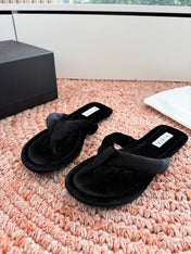 ALAIA 26S THONG SANDALS IN BLACK VELVET