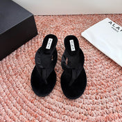 ALAIA 26S HEELED THONG SANDALS IN BLACK VELVET