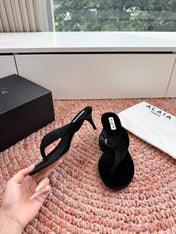 ALAIA 26S HEELED THONG SANDALS IN BLACK VELVET
