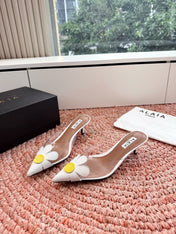 ALAIA 26S POINTED-TOE MULE HEELS IN WHITE LAMBSKIN AND TRANSPARENT PVC