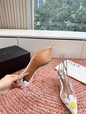 ALAIA 26S POINTED-TOE SLINGBACK HEELS IN WHITE LAMBSKIN AND TRANSPARENT PVC