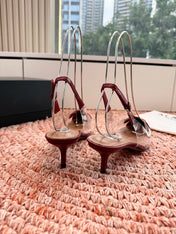 ALAIA 26S POINTED-TOE SLINGBACK HEELS IN DARK RED LAMBSKIN AND TRANSPARENT PVC