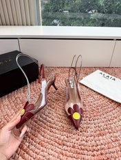 ALAIA 26S POINTED-TOE SLINGBACK HEELS IN DARK RED LAMBSKIN AND TRANSPARENT PVC