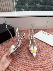 ALAIA 26S SLINGBACK HEELS IN WHITE LAMBSKIN AND TRANSPARENT PVC