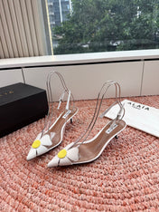 ALAIA 26S SLINGBACK HEELS IN WHITE LAMBSKIN AND TRANSPARENT PVC