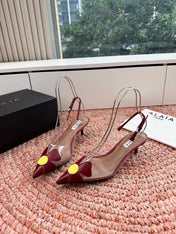 ALAIA 26S SLINGBACK HEELS IN DARK RED LAMBSKIN AND TRANSPARENT PVC
