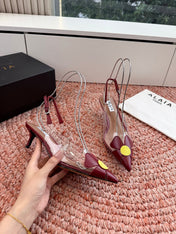 ALAIA 26S SLINGBACK HEELS IN DARK RED LAMBSKIN AND TRANSPARENT PVC