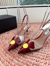 ALAIA 26S SLINGBACK HEELS IN DARK RED LAMBSKIN AND TRANSPARENT PVC