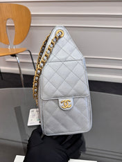 CHANEL 25S HOBO BAG 30 IN SILVER CAVIAR WITH GOLD HARDWARE